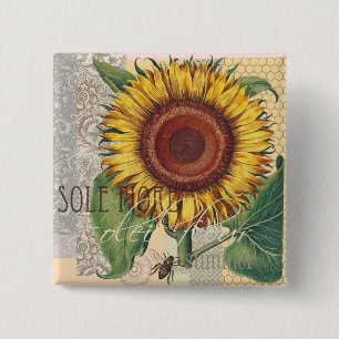 Macaron Carré 5 Cm Tournesol Vintage Damas Fleur Art