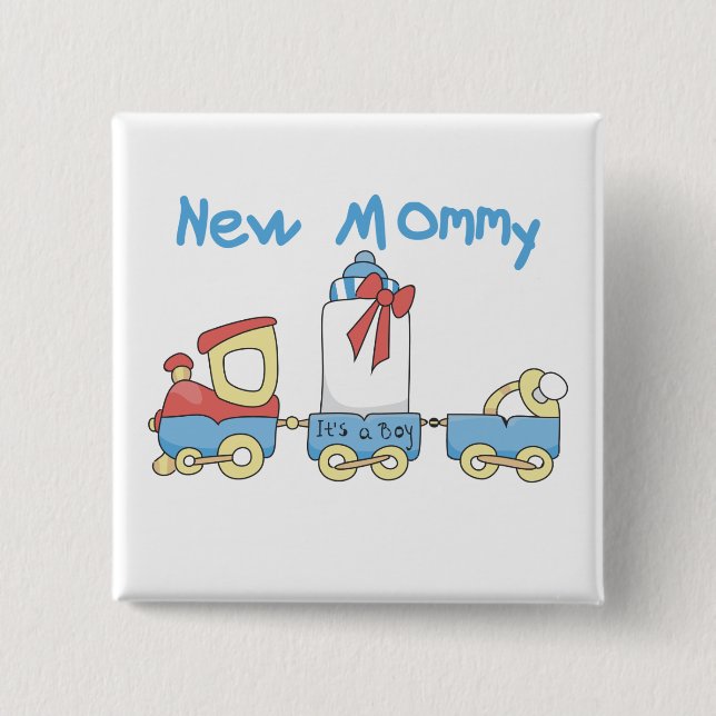 Macaron Carré 5 Cm Train New Mommy of Boy tshirts et cadeaux (Devant)