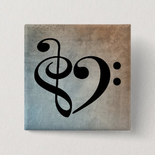 Macaron Carré 5 Cm Treble Clef Bass Clef Coeur feuille Vintage musiqu
