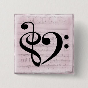 Macaron Carré 5 Cm Treble Clef Bass Clef Coeur feuille Vintage musiqu
