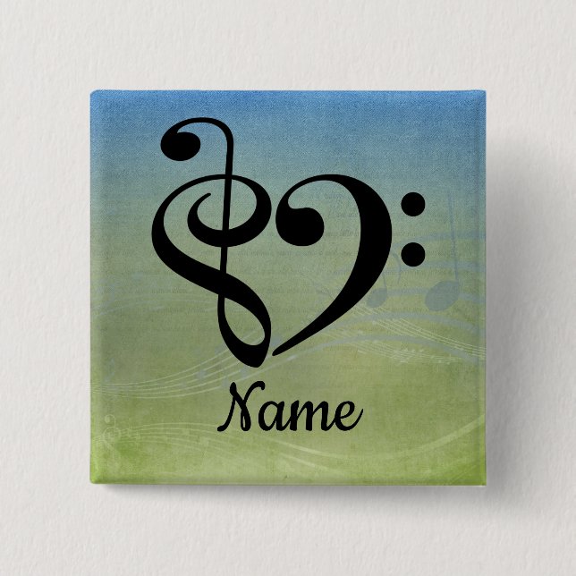 Macaron Carré 5 Cm Treble Clef Bass Clef Music Coeur Customisé (Devant)