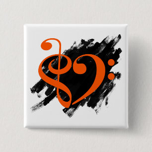 Macaron Carré 5 Cm Treble et Bass Clef Coeur de musique Orange