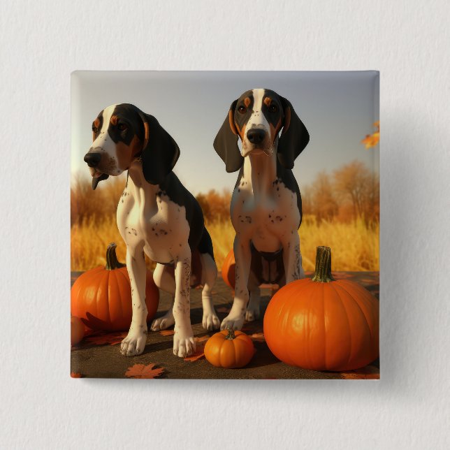 Macaron Carré 5 Cm Trek Walker Coonhound Chiot Citrouille d'automne (Devant)