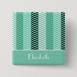 Macaron Carré 5 Cm Trendy Mint Green Chevron Stripes Avec Nom