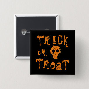 Macaron Carré 5 Cm Trick or Treat Grunge Crâne Orange Halloween