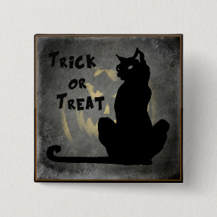 Macaron Carré 5 Cm Trick ou Treat Black Cat - Jack o'Lantern Button