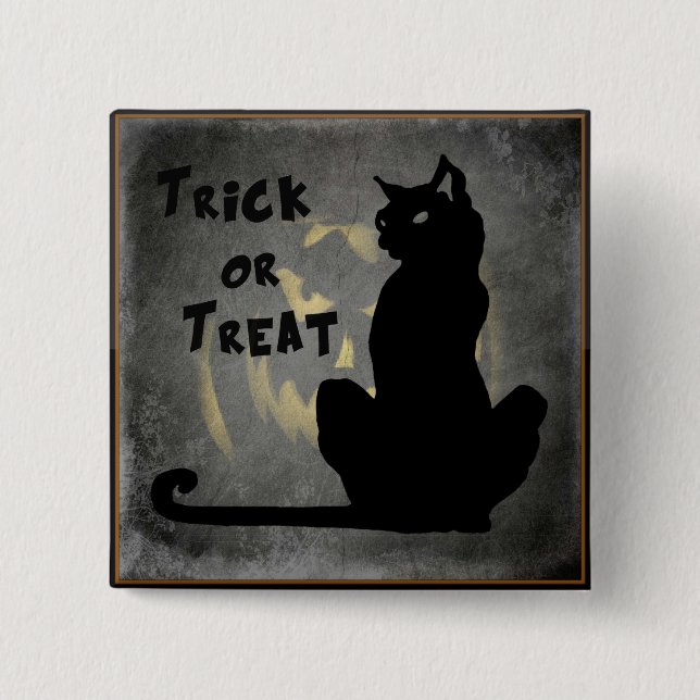 Macaron Carré 5 Cm Trick ou Treat Black Cat - Jack o'Lantern Button (Devant)