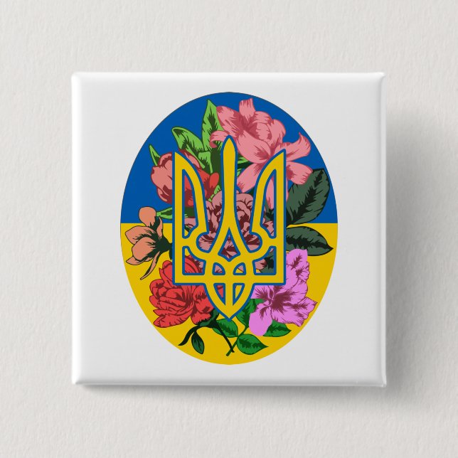 Macaron Carré 5 Cm Trident ukrainien et drapeau de l'Ukraine avec des (Devant)