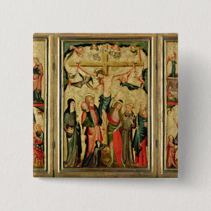 Macaron Carré 5 Cm Triptyque dépeignant la crucifixion du Christ