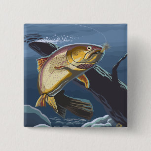 Macaron Carré 5 Cm Trout Fishing Cross-Section- Vintage voyage