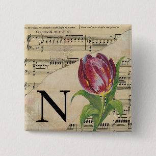 Macaron Carré 5 Cm Tulipe violette Partition Monogramme initial N