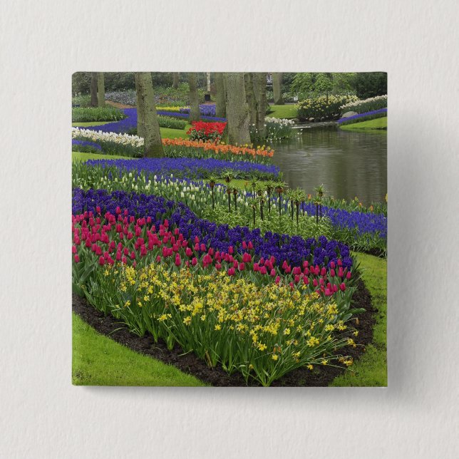 Macaron Carré 5 Cm Tulipes, Hyacinthe de raisin et jonquilles, (Devant)