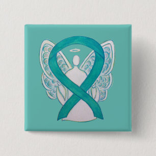 Macaron Carré 5 Cm Turquoise Angel Sensibilisation Ruban Art Personna