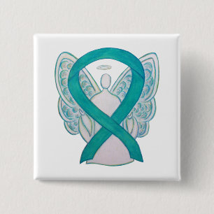 Macaron Carré 5 Cm Turquoise Angel Sensibilisation Ruban Art Personna