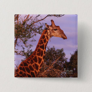 Macaron Carré 5 Cm Tutwa, girafe au Botswana, Bouton