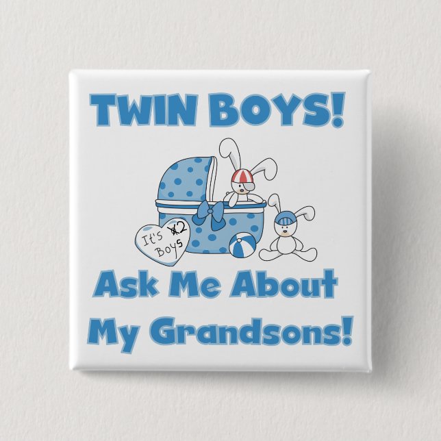 Macaron Carré 5 Cm Twins-Ask About My Grandsons Tshirts and Gifts (Devant)