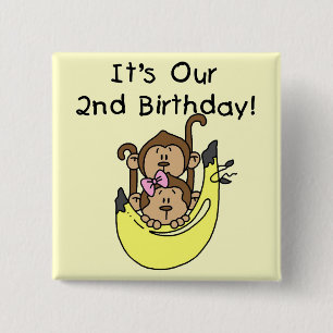 Macaron Carré 5 Cm Twins Monkey Boy and Girl 2e anniversaire
