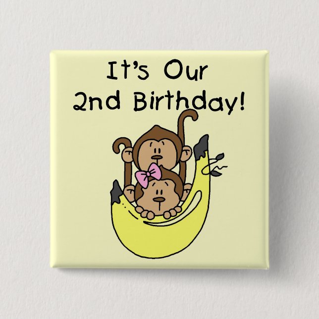 Macaron Carré 5 Cm Twins Monkey Boy and Girl 2e anniversaire (Devant)