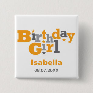 Macaron Carré 5 Cm Type de fluctuation bouton de fille d'anniversaire