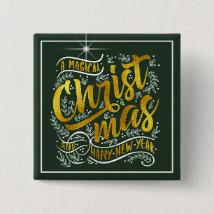 Macaron Carré 5 Cm Typographie magique de Noël Gold ID441