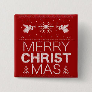 Macaron Carré 5 Cm Ugly Merry CHRISTmas Sweater Religious Red White