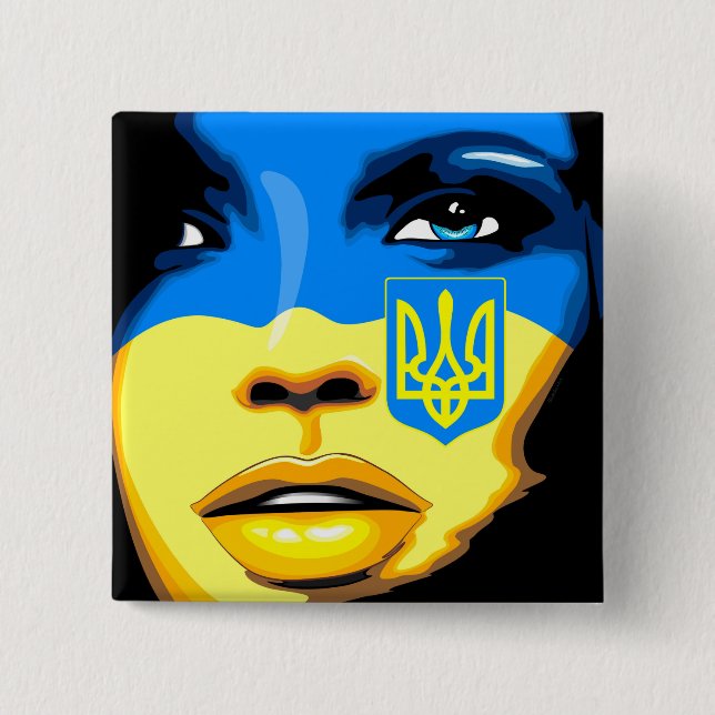 Macaron Carré 5 Cm Ukraine Drapeau peint sur le magnifique portrait d (Devant)