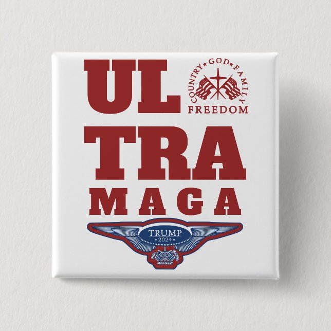 MACARON CARRÉ 5 CM ULTRA MAGA DIEU FAMILLE PAYS LIBERTÉ TRUMP 2024 (Devant)