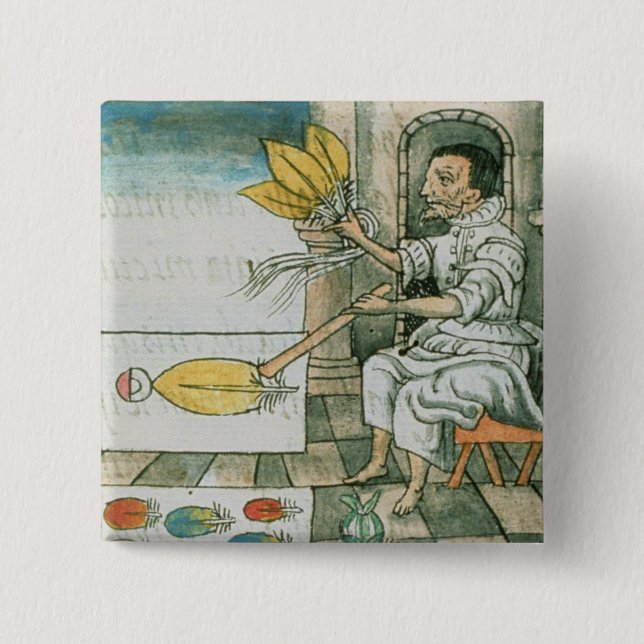 Macaron Carré 5 Cm Un artisan aztèque de plume (Devant)