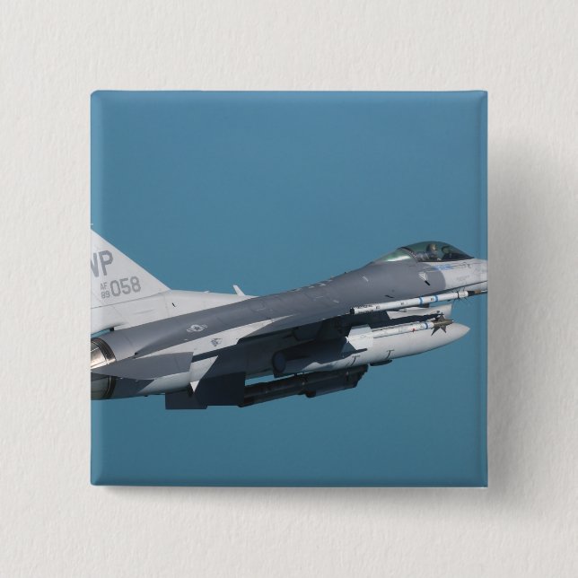 Macaron Carré 5 Cm Un Faucon de combat F-16 en vol (Devant)