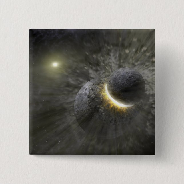 Macaron Carré 5 Cm Une collision entre des objets massifs dans l'espa (Devant)