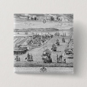 Macaron Carré 5 Cm Une perspective du Towne et du port de Harwich