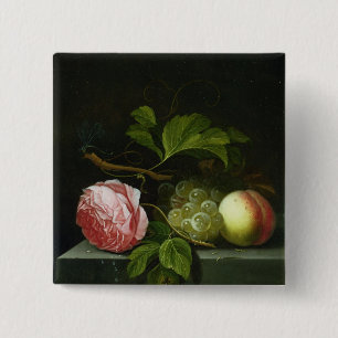 Macaron Carré 5 Cm Une vie immobile avec un rose, les raisins et la