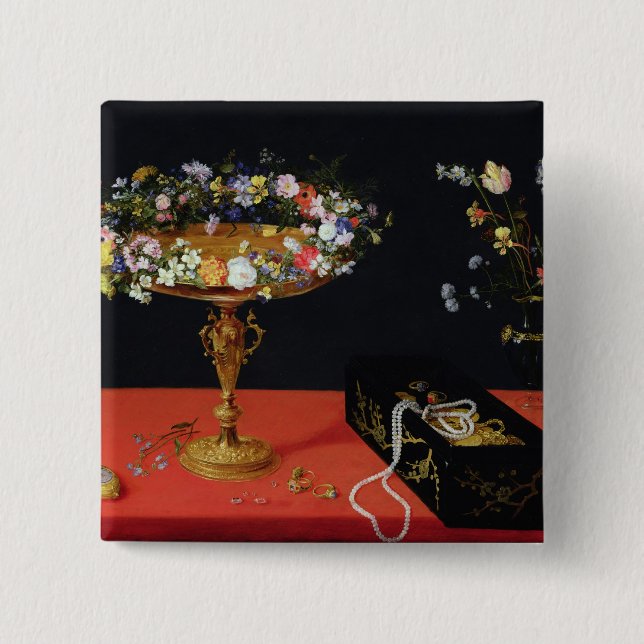Macaron Carré 5 Cm Une vie immobile d'un Tazza avec des fleurs (Devant)