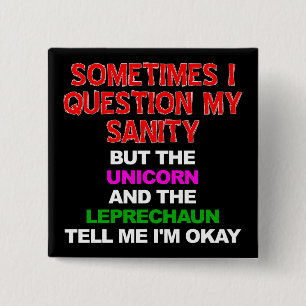 Macaron Carré 5 Cm Unicorn Leprechaun Sanity Funny Bouton Badton Pin