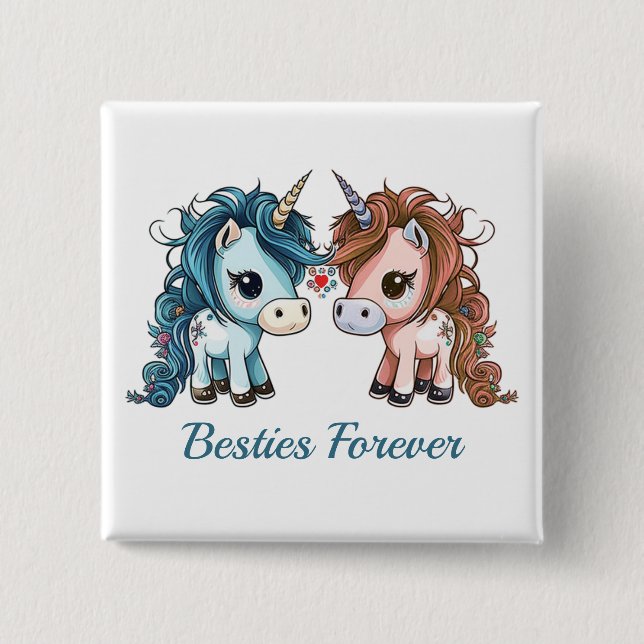 Macaron Carré 5 Cm Unicorne Besties pour toujours (Devant)
