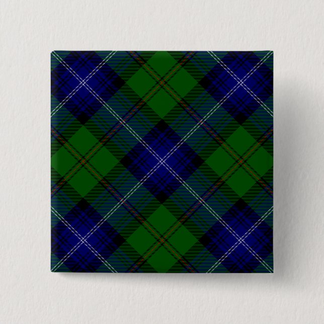 Macaron Carré 5 Cm Urquhart tartan bleu vert plaid (Devant)