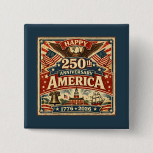 Macaron Carré 5 Cm USA Amérique 250e anniversaire vintage patriotique