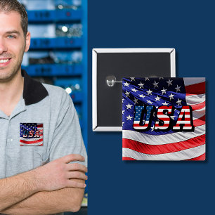 Macaron Carré 5 Cm USA - Bouton arrière du drapeau américain