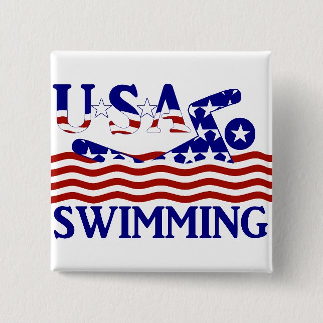 Macaron Carré 5 Cm USA Patriotique Sports de natation (Devant)