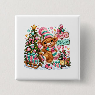 Macaron Carré 5 Cm Vache des Highlands Joyeux Noël