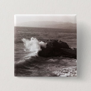 Macaron Carré 5 Cm Vagues de mer se brisant contre la roche