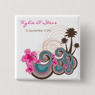 Macaron Carré 5 Cm Vagues tropicales Hibiscus rose Destination Mariag