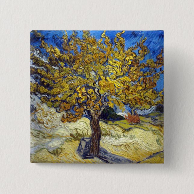 Macaron Carré 5 Cm Van Gogh Mulberry Tree Art impressionniste (Devant)