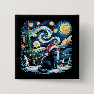 Macaron Carré 5 Cm Van Gogh Nuit Étoilée Festive Noël Chat Noir