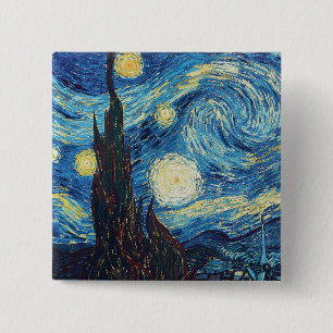 Macaron Carré 5 Cm Van Gogh Nuit Étoilée Vintage Bleu Chef-d'œuvre