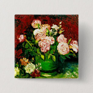 Macaron Carré 5 Cm Van Gogh Peonies et Roses