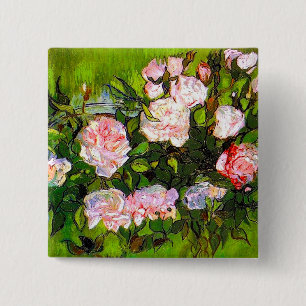 Macaron Carré 5 Cm Van Gogh Vie morte avec des roses roses roses