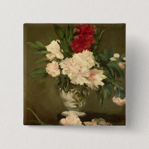 Macaron Carré 5 Cm Vase à Manet de pivoines sur un petit piédesta