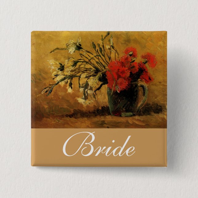 Macaron Carré 5 Cm vase avec oeillets rouges et blancs, van Gogh (Devant)