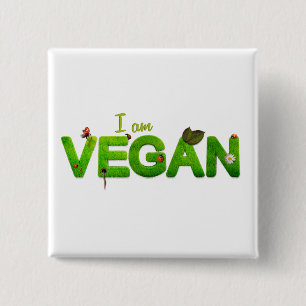 Macaron Carré 5 Cm Vegetarian Vegan Love Save Animal Veg Mange Bouton